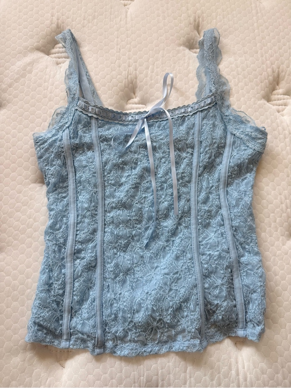 meraki Light Blue Lace Ribbon-Detail Camisole